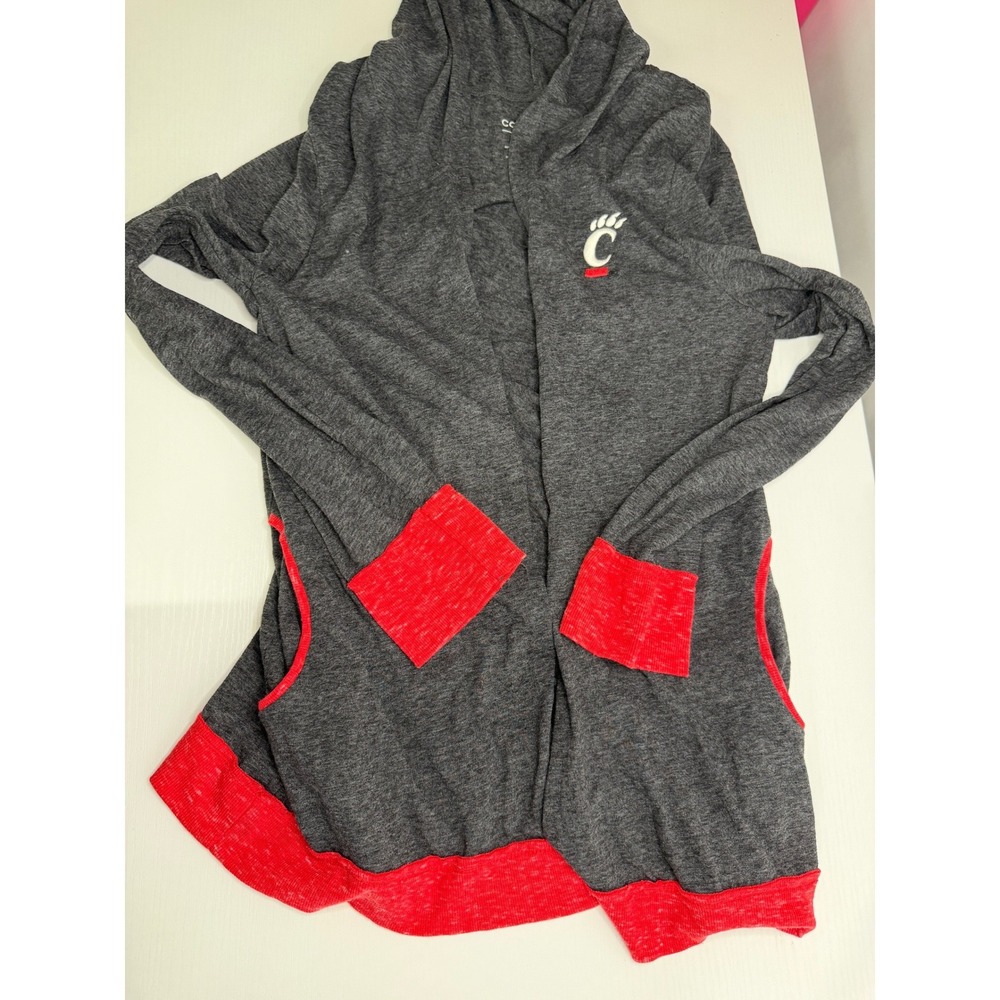 Colosseum Cincinnati Bearcats Womens Large Gray Red Hooded Open Front Cardigan - Picture 7 of 9